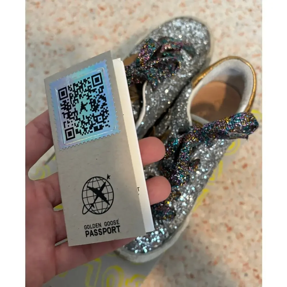 Golden Goose Kids May Kids Unisex Sneakers - Silver Gold - Size 29 US 12